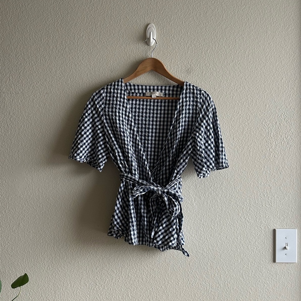 Loft Gingham Wrap Blouse - image 1